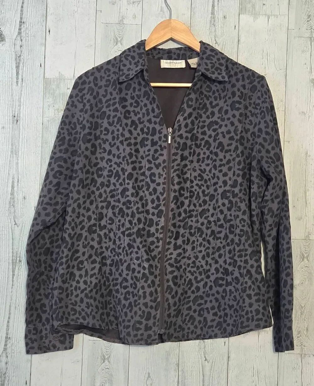 VTG 90s Y2K Lemon Grass Leopard Print Jacket Sz. L